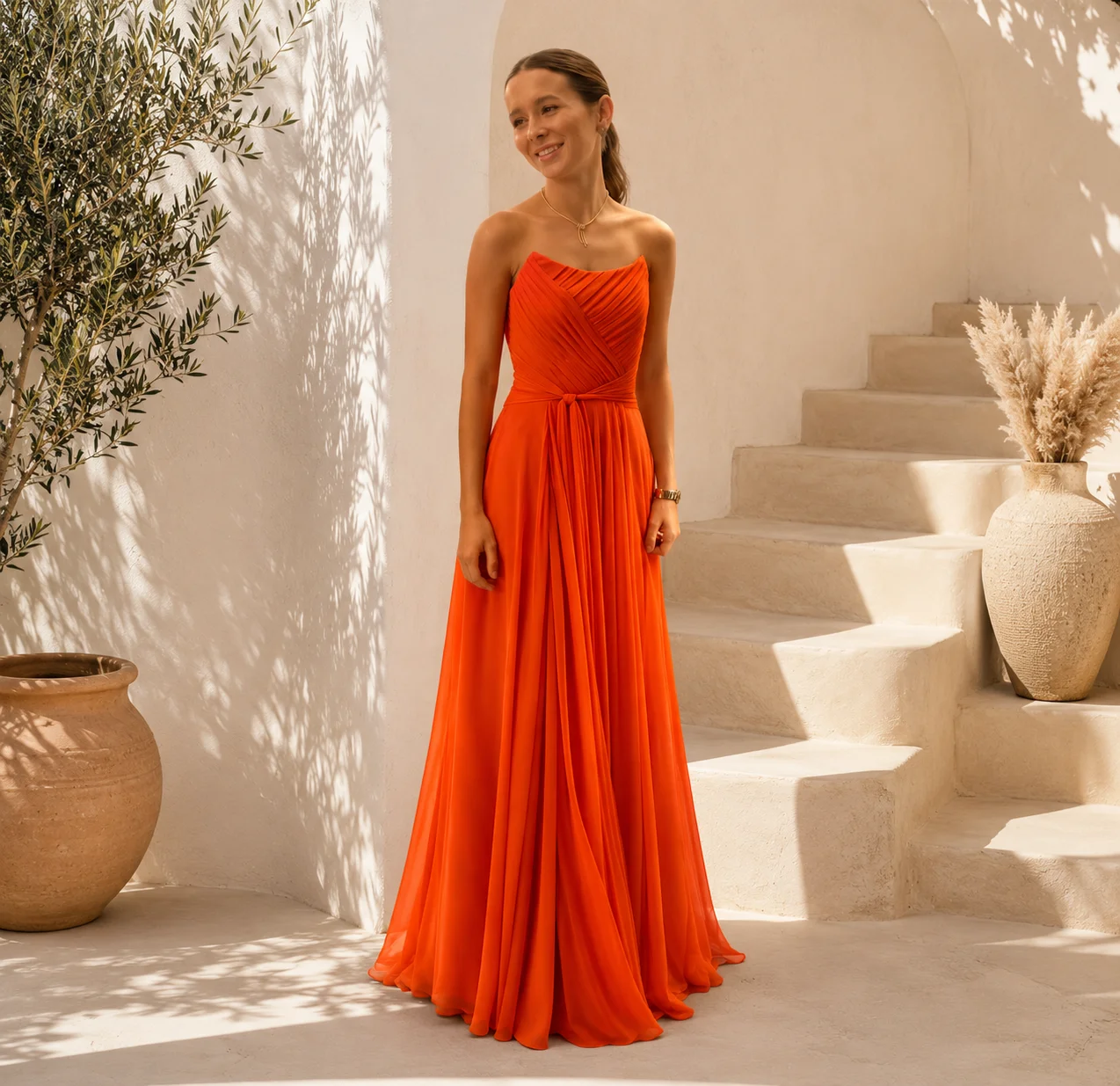 Msikoods Chic Orange Ballkleider 2026, plissiert, trägerlos, elegantes Partykleid, Hochzeitsgastkleid, formelle Abendkleider, individuell anpassbar