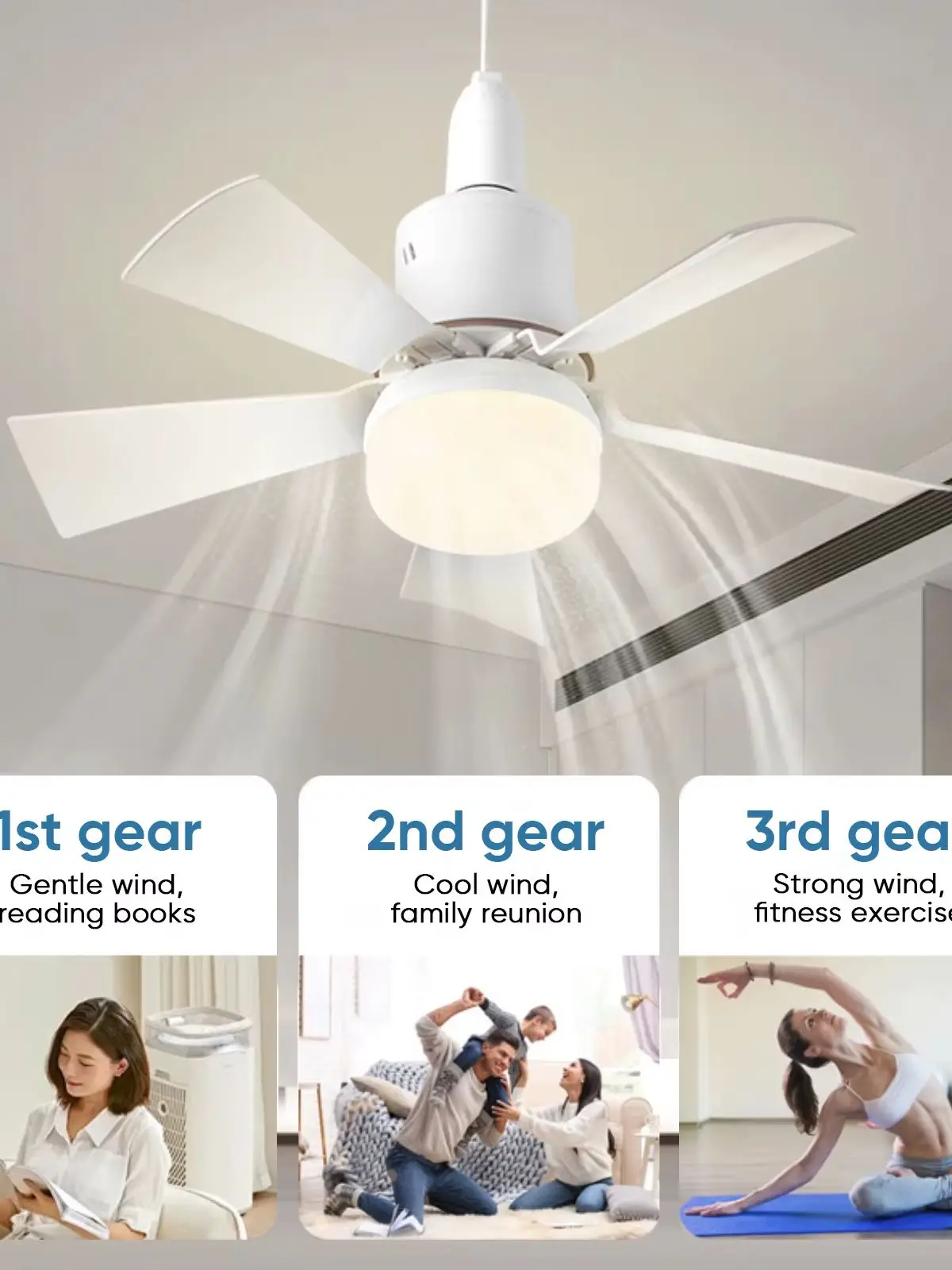 Deckenventilator mit Blumenmuster, E27-Gewinde, Fernbedienung, starke Kühlung, leiser Motor, multifunktionale Anpassung für Schlafzimmer