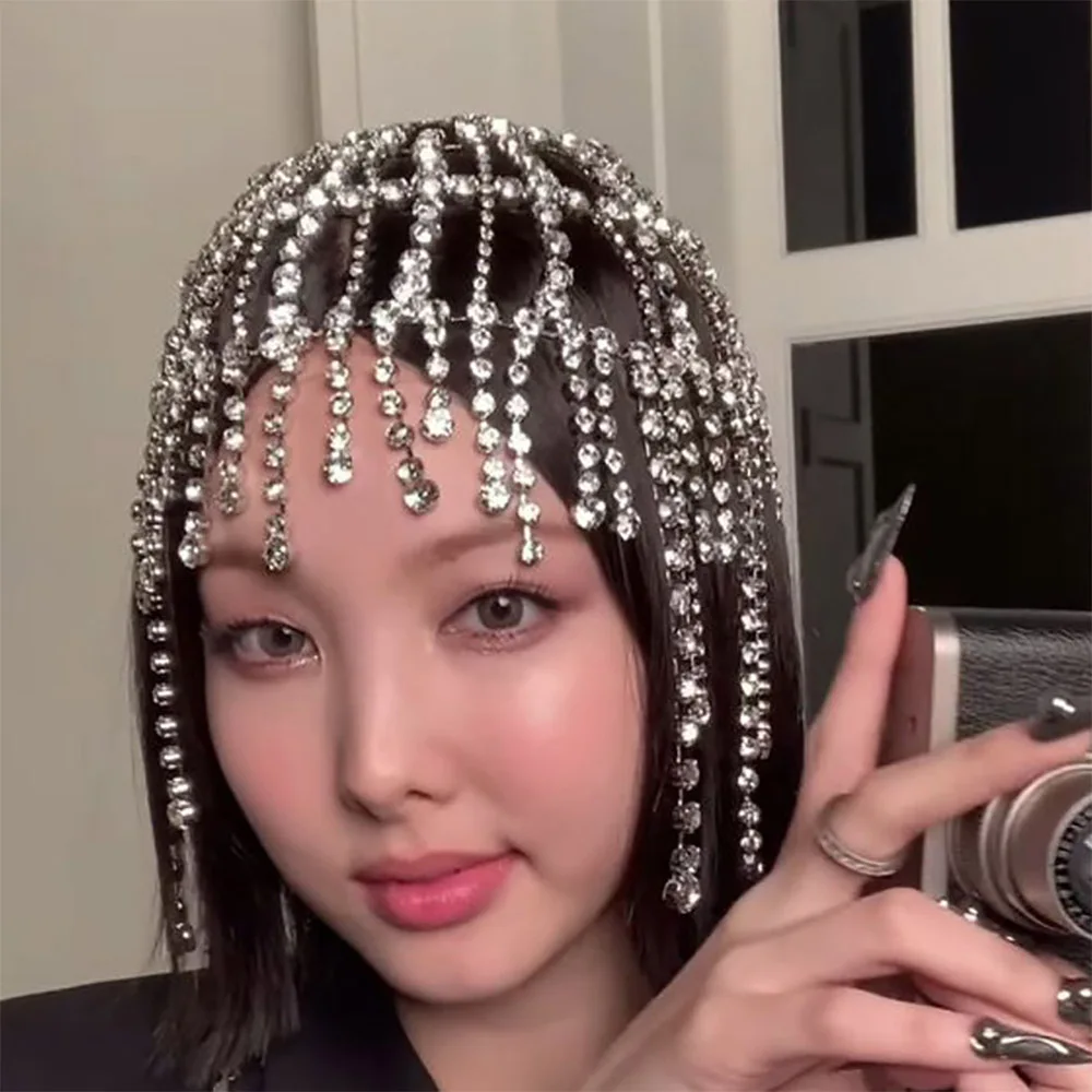 Stone Fans Silver Rhinestone Hair Band Bohemian Tassel Dangled Head Band Women Head Piece Hair Jewelry Pary Accessories