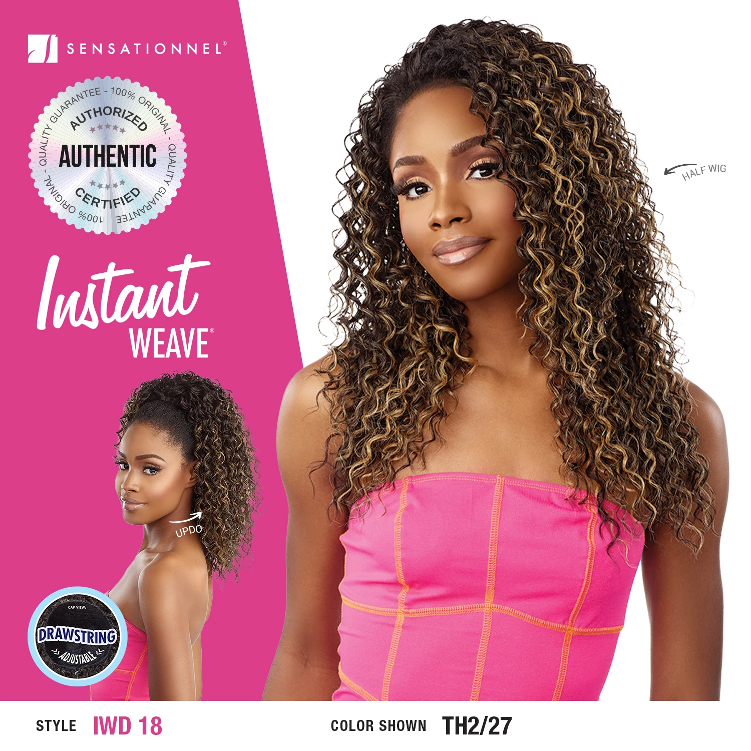 Sensationnel Instant Weave Half Wig Drawstring Cap IWD 18 - Quick Style, Comfortable Wear, Versatile Look