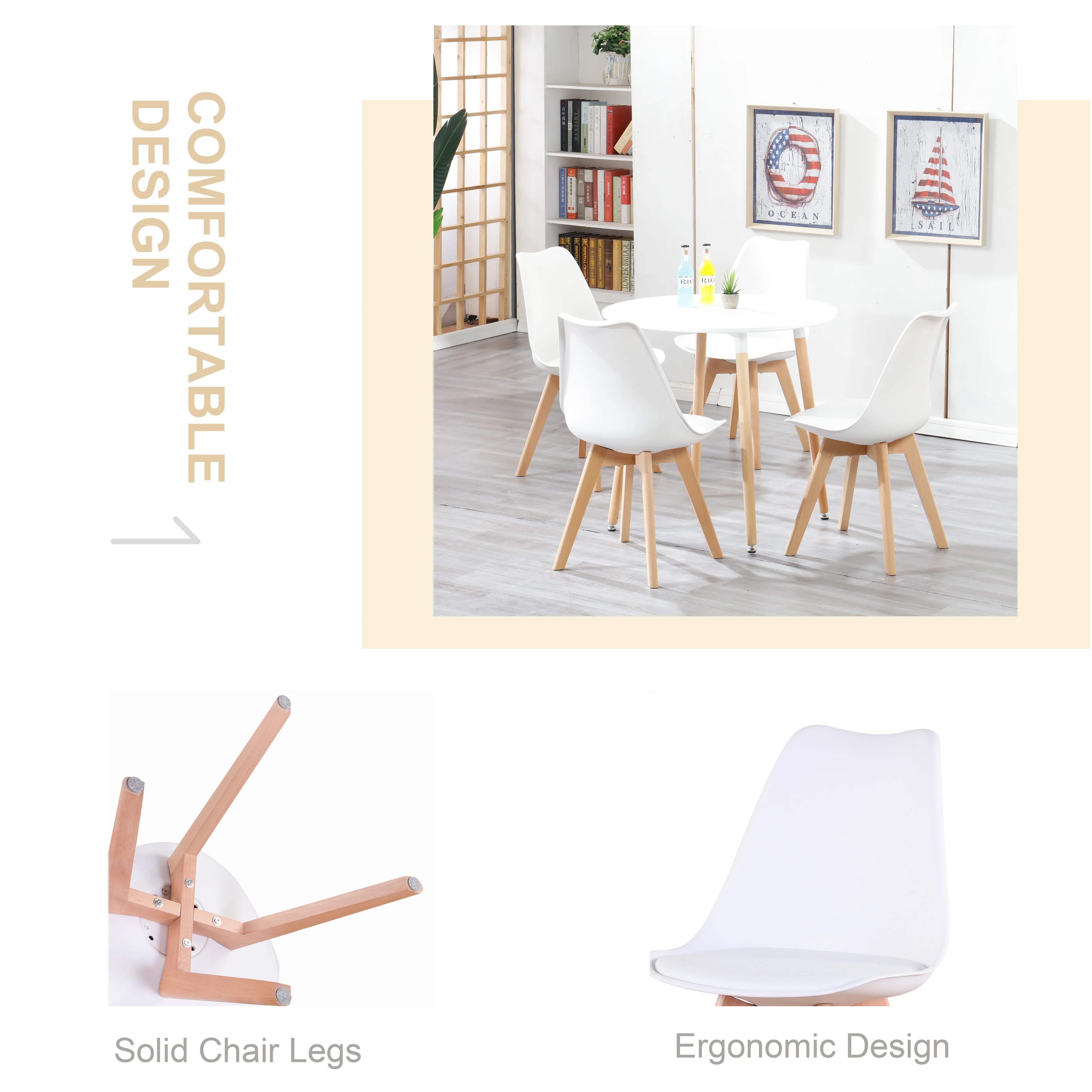 Set mit 4/6 Esszimmerstühlen aus der Mitte des Jahrhunderts, moderner Stil, Kunststoff, DAW-Schale, Esszimmerstuhl, Loungesessel mit Holzbeinen für die Küche – Detail 3
