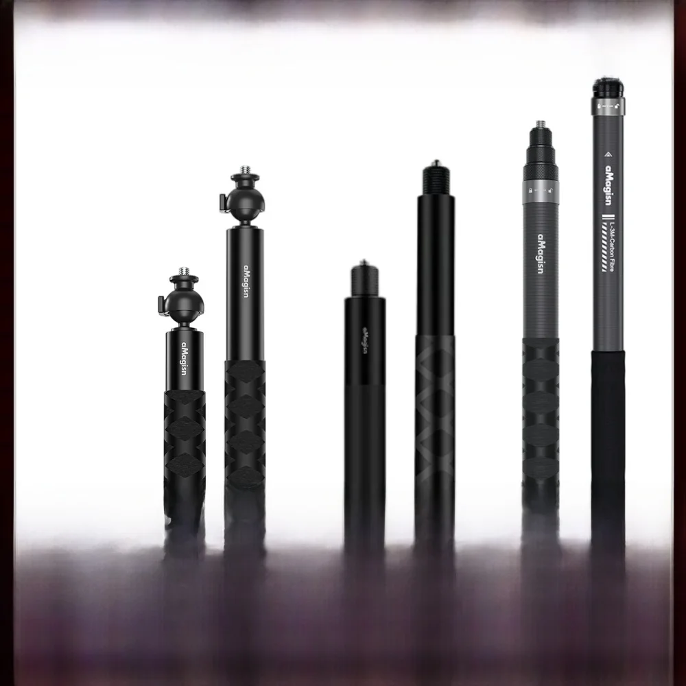 aMagisn Bâton de selfie 1/4 Tête sphérique / Aluminium / Fibre de carbone Perche télescopique extensible pour Gopro DJI Insta360 X4 X3 Ace Pro 2