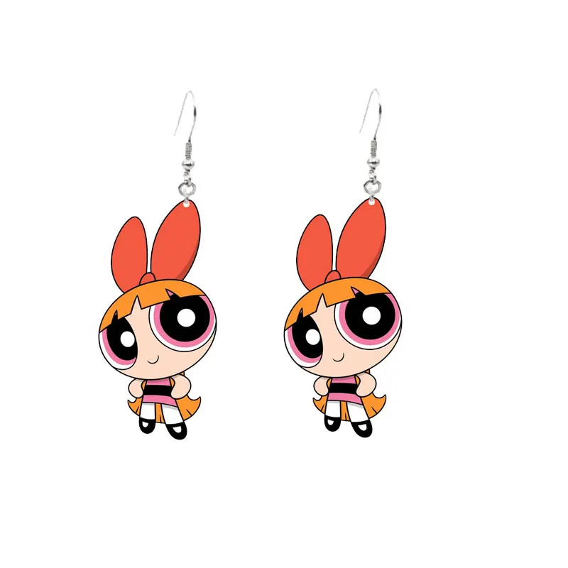 Cute Powerpuff Girls Earrings Blossom Bubbles Buttercup Powerpuff Girls Dangle Earrings Charm For Pendant Kids Adults Fans Gift