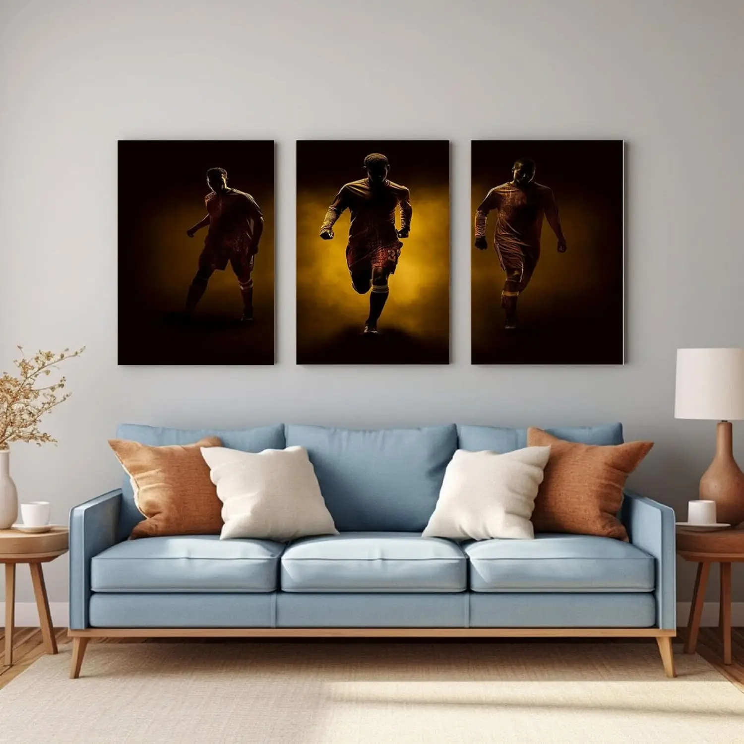 3pcs/set Modern Inspirational Football Mens Wall Decor for Kids Bedroom, Sports Wall Art Bedroom Decor for Boys.