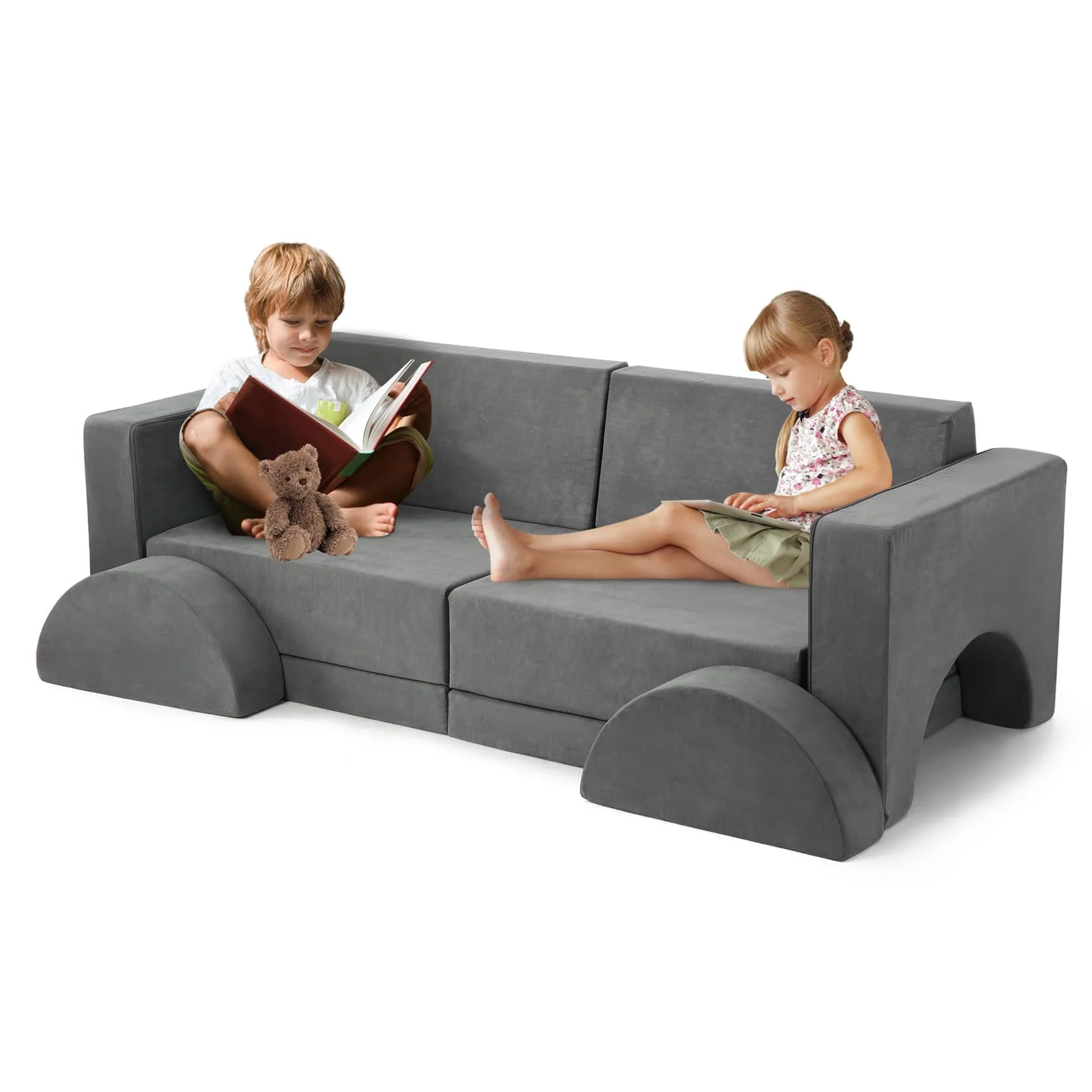 Garvee 8-teiliges modulares Kindersofa – umwandelbar in ein Bodenbett für Kinder – Spielsofa für Jungen und Mädchen – abnehmbarer und waschbarer Bezug, weicher Schaum – ideal für Schlafzimmer,