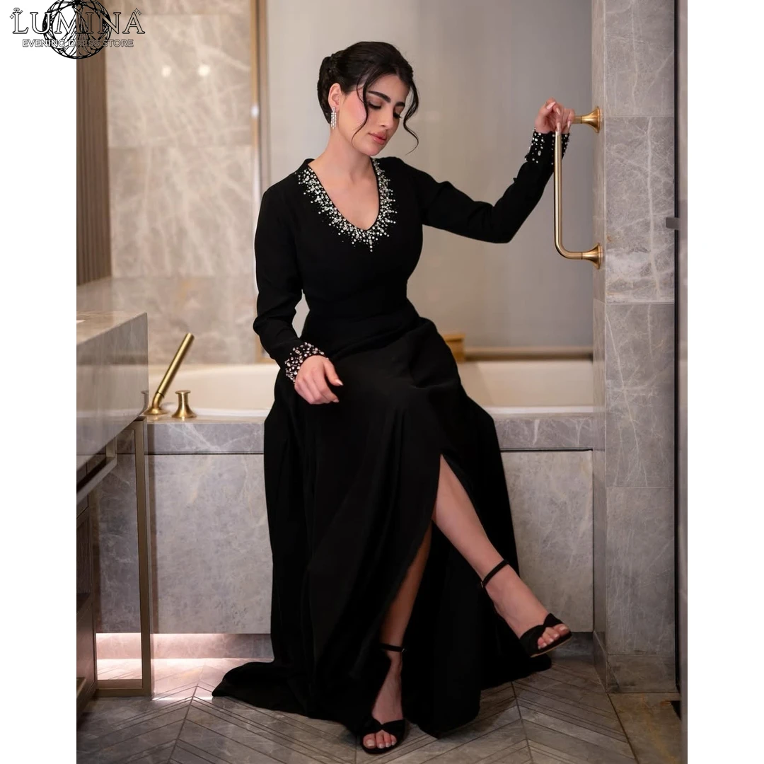 

Lumina V-neck Arabic Evening Dress Luxury Women's Elegant Party Dress Custom Made Elegant Party Dresses for Wedding Woman A Word