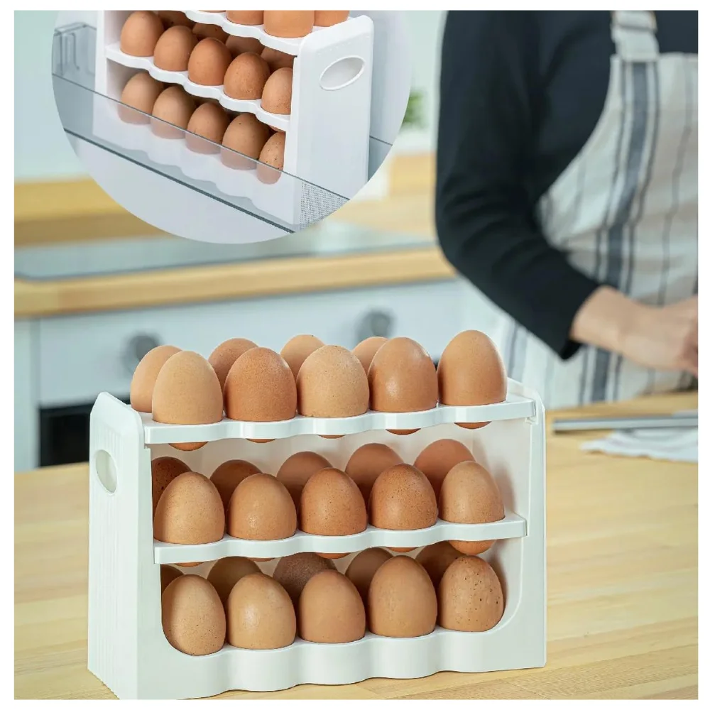 30 Compartments Egg Storage Container White 3 Tiers Rotating Organizer Kitchen Refrigerator Intelligent Storage Dowry Souvenirs