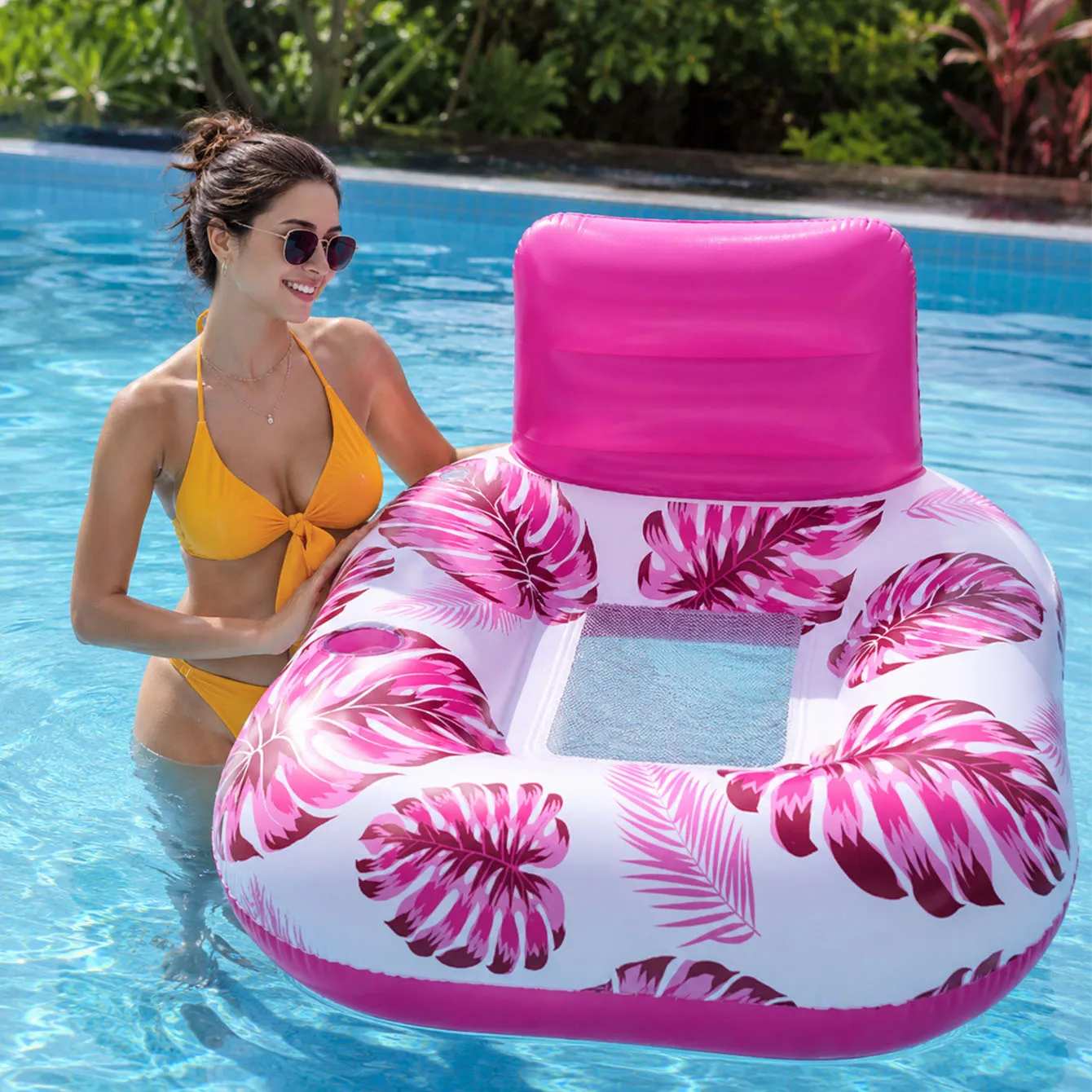 3-in-1 Inflatable Pool Lounge Chair,Water Hammock for Adults, Thick PVC Floating Sofa with Cup Holders Mesh Headrest Floaties