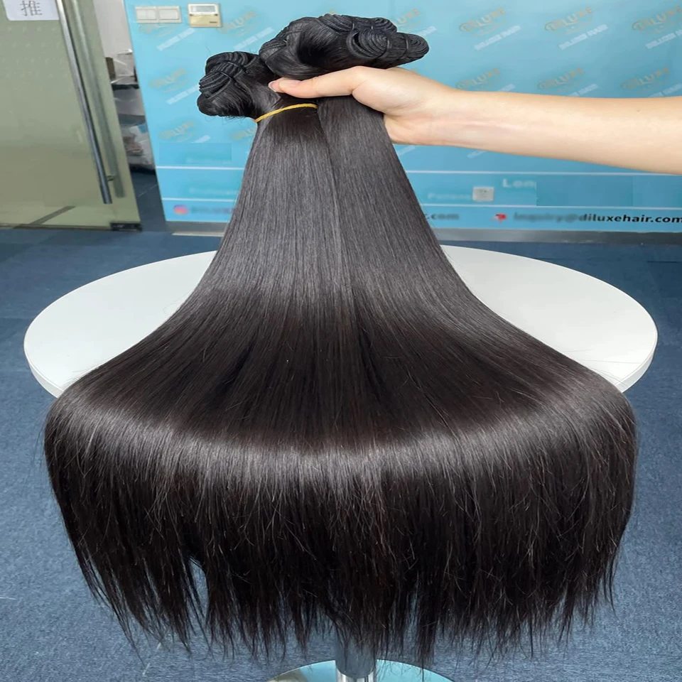 Hochwertige Brasilianische 26-28 Zoll Rohe Unbehandelte Remy 15A Echthaar-Extensions, Knochenglatte 3-4 Bündel mit Doppeltem Tressenband