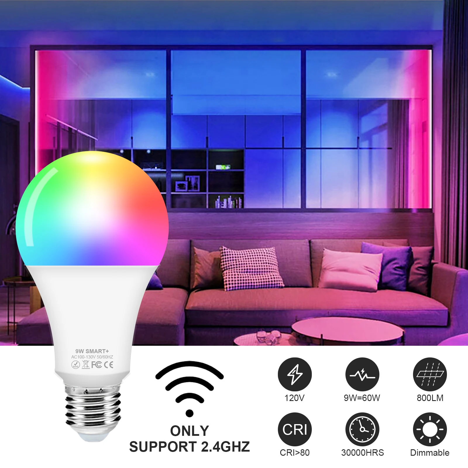 Light Bulbs E27 Smart LED Lamp, 10W WiFi Colour Changing LED RGB Bulb 16 Million Colours, App Control Dimmable Bulb Lamp