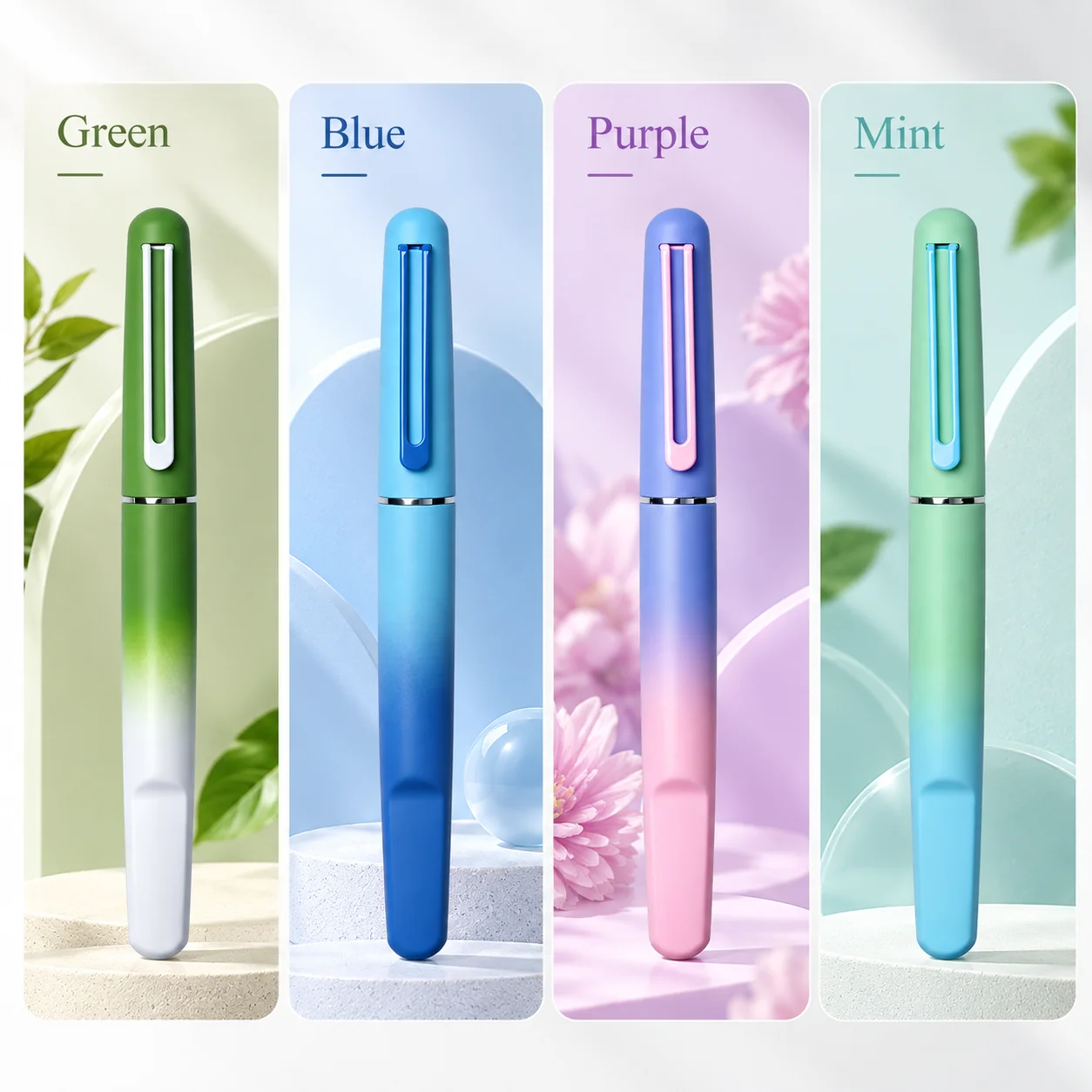 Hero 9338A Ergonomic Grip Fountain Pen 4 Gradient Color Magnetic Suction Cap EF 0.5mm Nib For Students Beginners Gift Box
