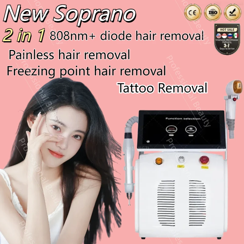 

Freezing point hair removal 2 in 1 ice titanium laser body hair removal machine 2024 portable 808 755 emerald equipment 3 waves