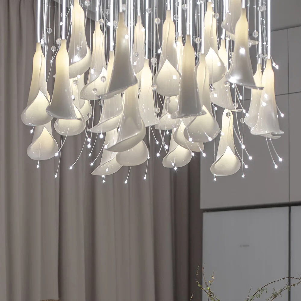 

Элегантная керамическая люстра Calla Lilies Flora, художественный потолочный светильник на заказ, оптоволоконный светильник, белые светильники для столешницы