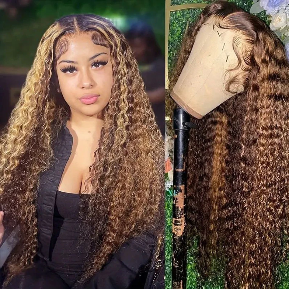 

HD Transparent 13x4 13x6 Lace Front Human Hair Wigs Frontal Curly Wigs 100% Natural Brazilian Highlight Deep Wave Color Hair