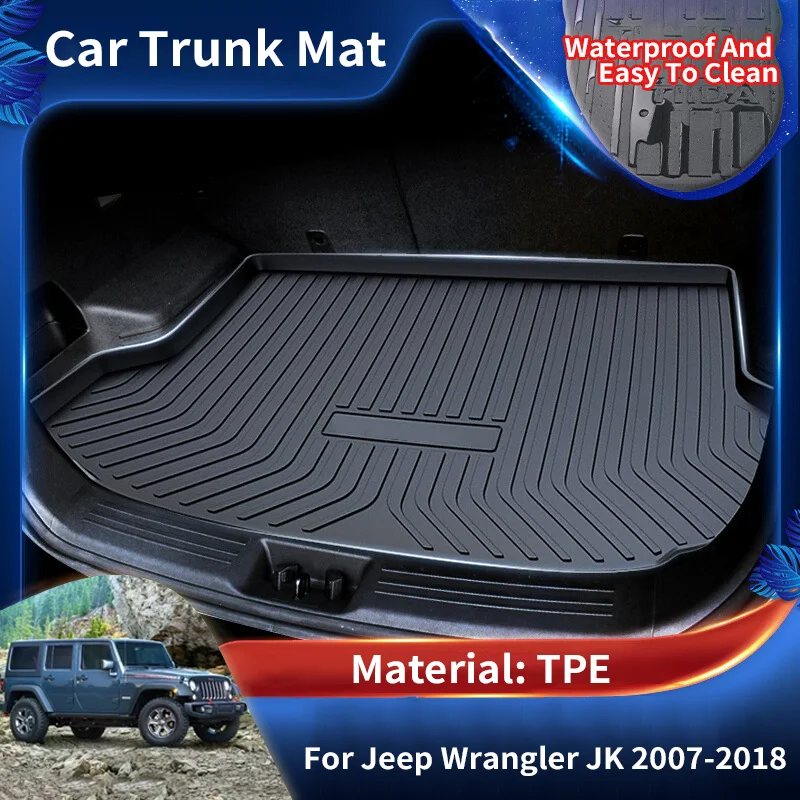 TPE Car Rear Trunk Mat Waterproof Protective Liner Trunk Tray Floor Mats Accessories for Jeep Wrangler JK J8 TJL-J8 2007~2018