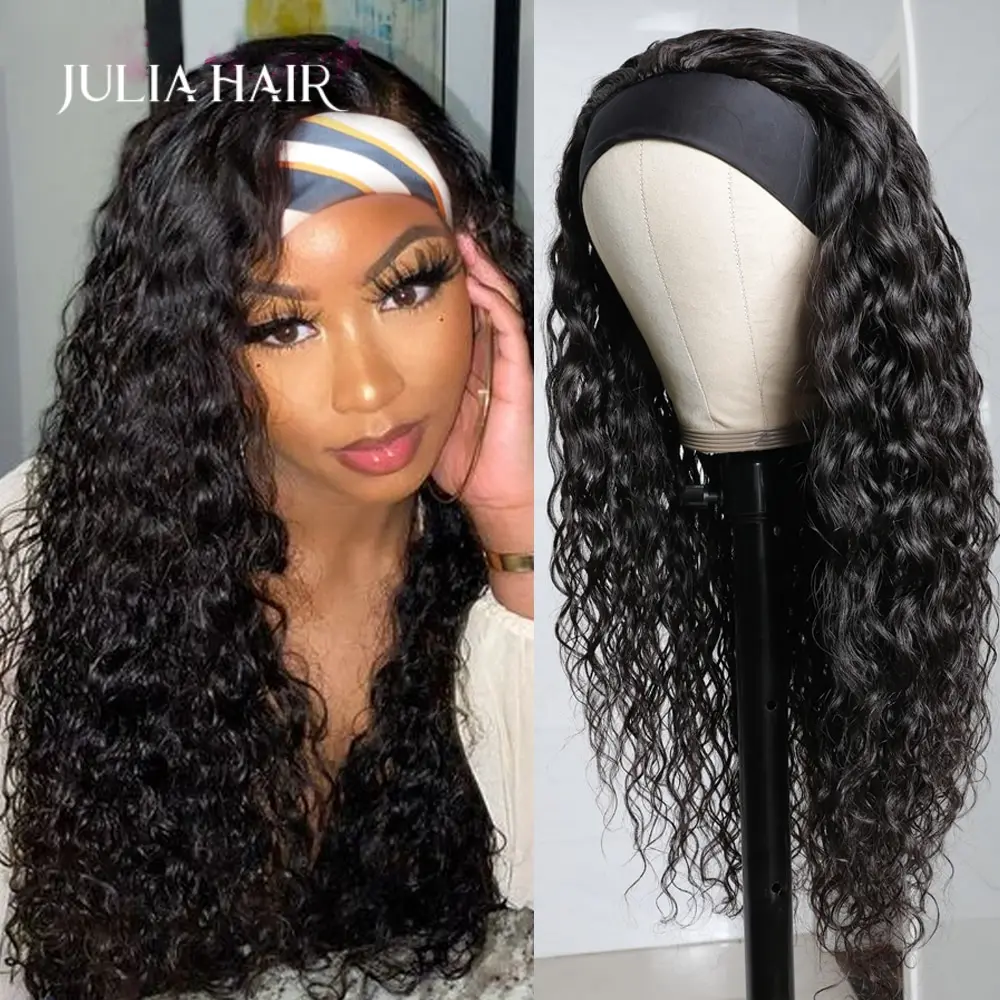 Julia Hair Headband Wig Human Hair Headband Scarf Wig Kinky Curly Human Hair Wigs for Women No Glue No Sew In Beginner Friendly