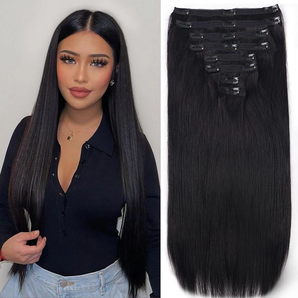 Natural Straight Clip In Hair Extensions Brazilian Remy Human Hair Natural Color Full Head Clip In For Salon High Quality 26Inch