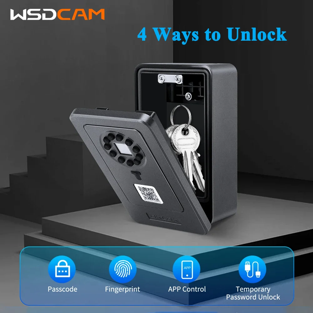 Wsdcam Wall Mounted Key Box Waterproof Anti-theft Lock Box Smart Fingerprint Unlock Password Key Safes Box