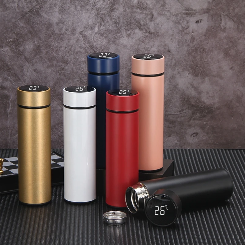 Stainless Steel Thermal Bottle With Digital Thermometer 500ml Led