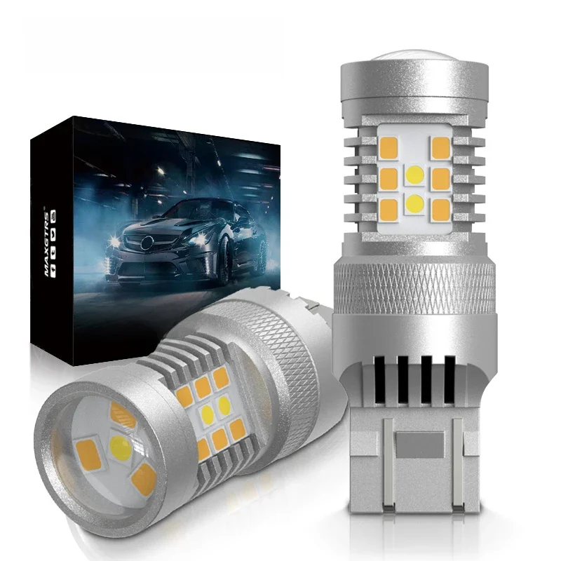 2x T25 3157 3156 P27/7W 1157 7443 W21/5W Podwójny kolor Biały Bursztyn Żółty Przełącznik LED DRL Kierunkowskaz Światło postojowe Żarówki — zdjęcie 2