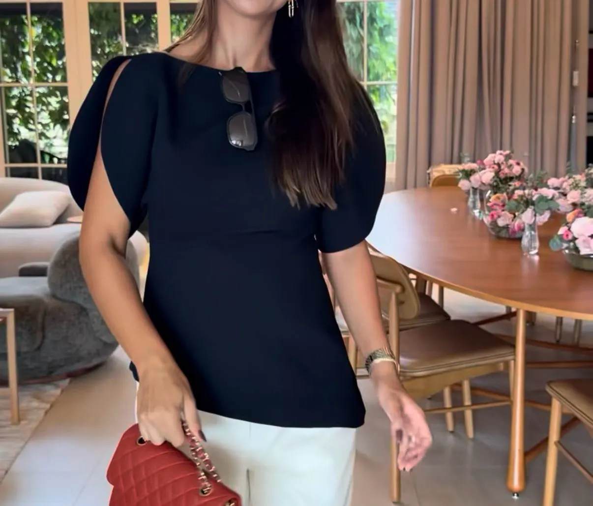 HH Women Elegant Solid Puff Sleeve Blouse Asymmetrical Hem O Neck T-Shirts 2026 Spring Fashion Female Streetwear Y2K Tops photo review