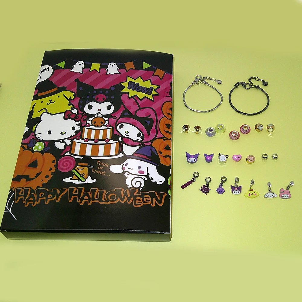 Sanrio Hello Kitty Kuromi สร้อยข้อมือรูปการ์ตูน Melody จี้โลหะสร้อยข้อมือฮาโลวีนกล่องเครื่องประดับชุดของขวัญ