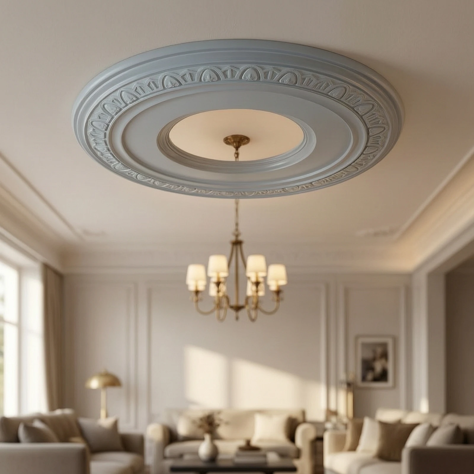 French Style PU Ceiling Medallion Faux Plaster Chandelier Base Plate European Cream Ceiling Rosette Decorative Lamp Base Access