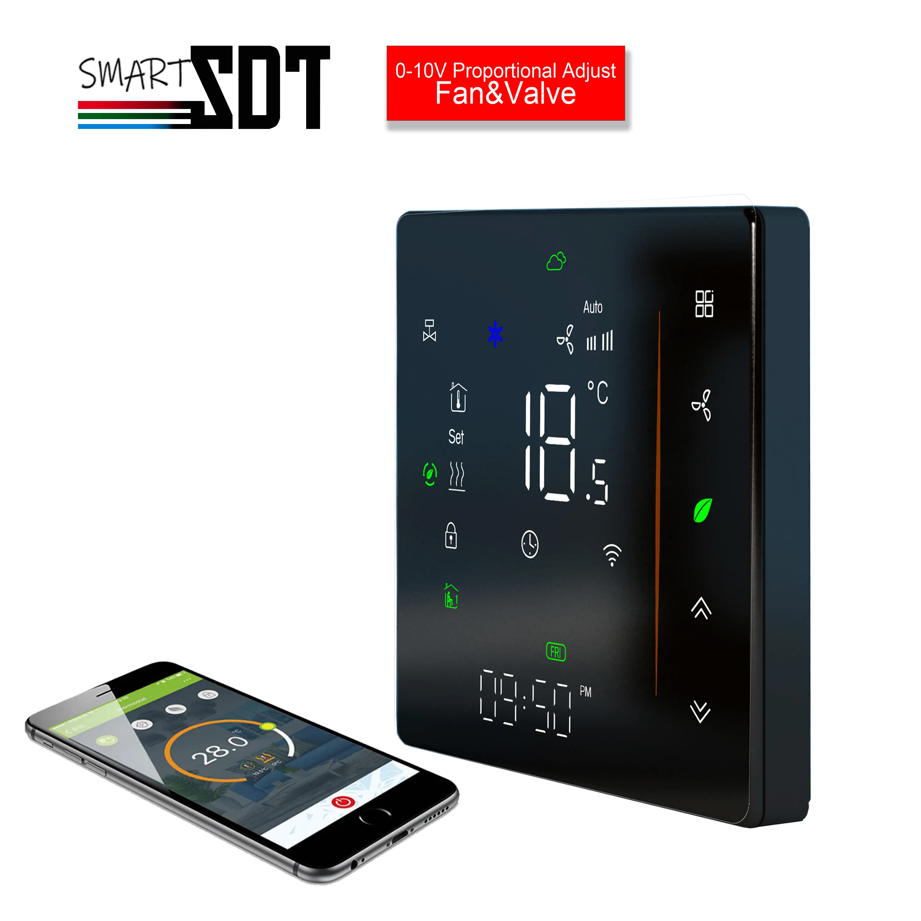 Controle Remoto Zigbee Wifi Protocolo Rs485 Ventilador e Válvula 010v Termostato Interruptor on e Off Opcional Quente e Frio 24 110 220v