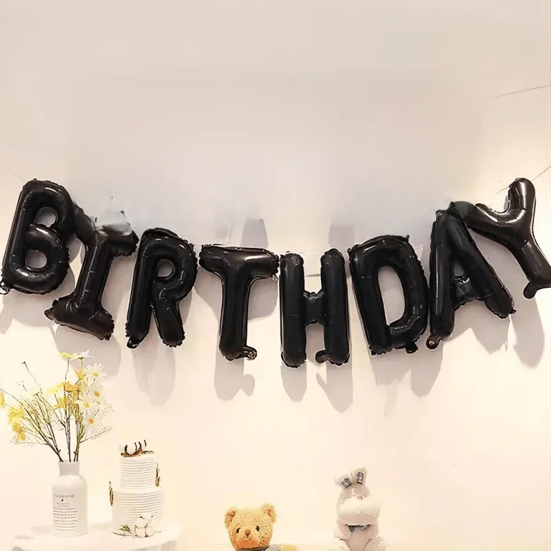 13 SZTUK/PAKIET Czarny baner balonowy z folii aluminiowej Happy Birthday — zdjęcie 2
