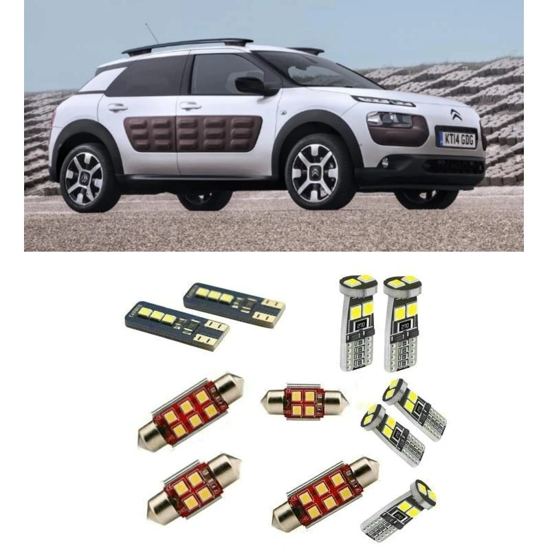 

11pc Car Accessories Car Led Interior Light Kit For Citroen C4 Cactus 2014 - 2021 Error Free White 6000K Super Bright