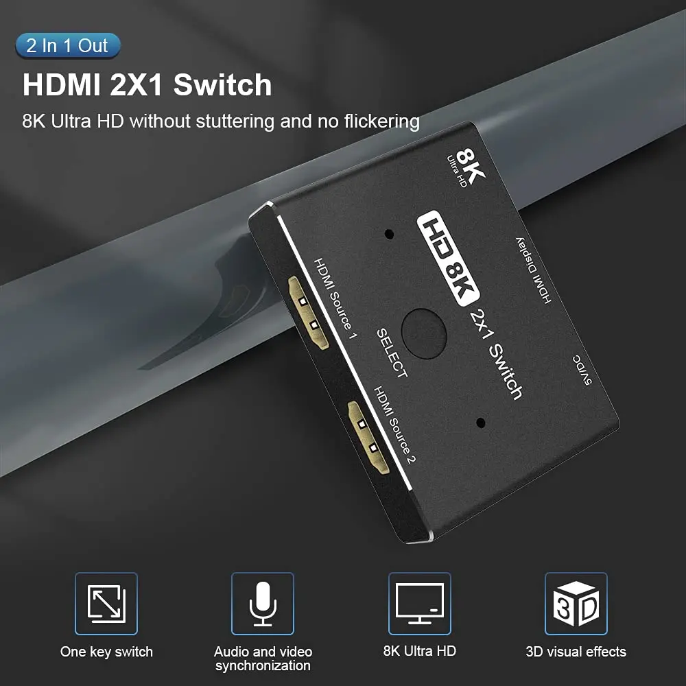 

HDMI 2.1 Ultra HD 8K High Speed 48Gbps Directional Switch Adapter 2in 1out 8K Converter Compatible Xbox PS5 Projectors Monitors