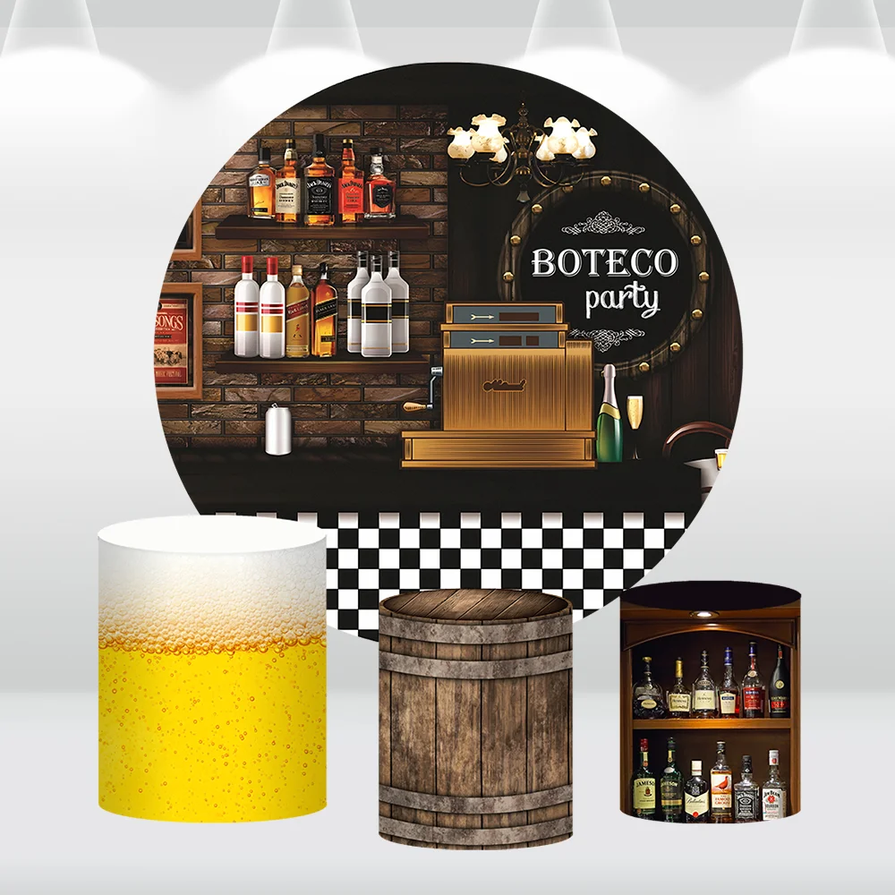 Boteco Party Round Backdrop Cover Alcohol Drinks Whisky Wine Shelf Photography Circle Background Beer Cylinder Covers