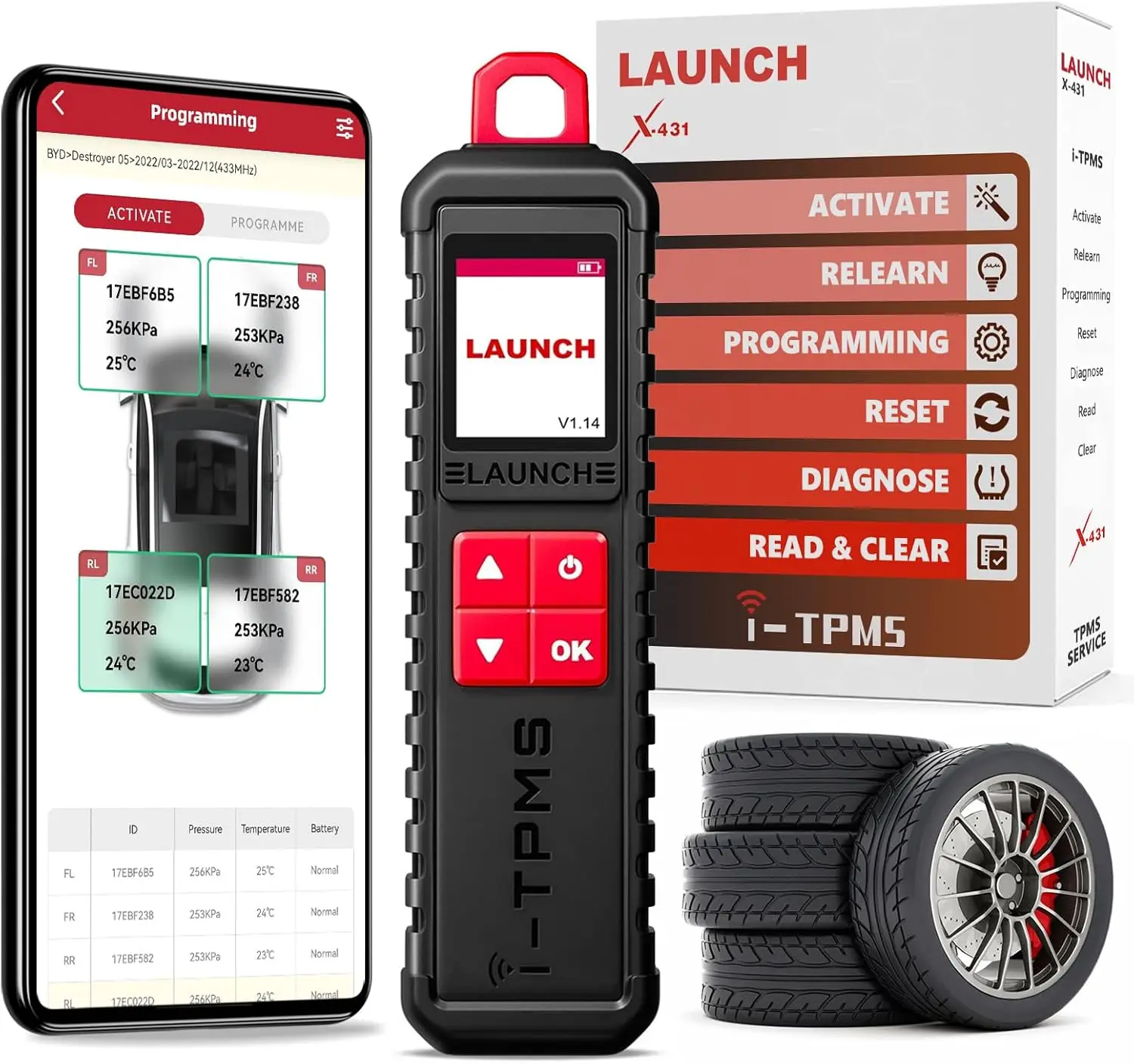Launch X-431 i-TPMS Tire Pressure Detector Handheld TPMS Service Tool for X431 V, V+, PRO3S+ Supports RF 315/433MHz Sensors