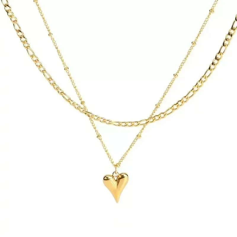 الفولاذ المقاوم للصدأ متعدد الطبقات القلب قلادة قلادة للنساء موضة الذهب اللون سلسلة الترقوة CharmChoker هدايا عيد الهالوين