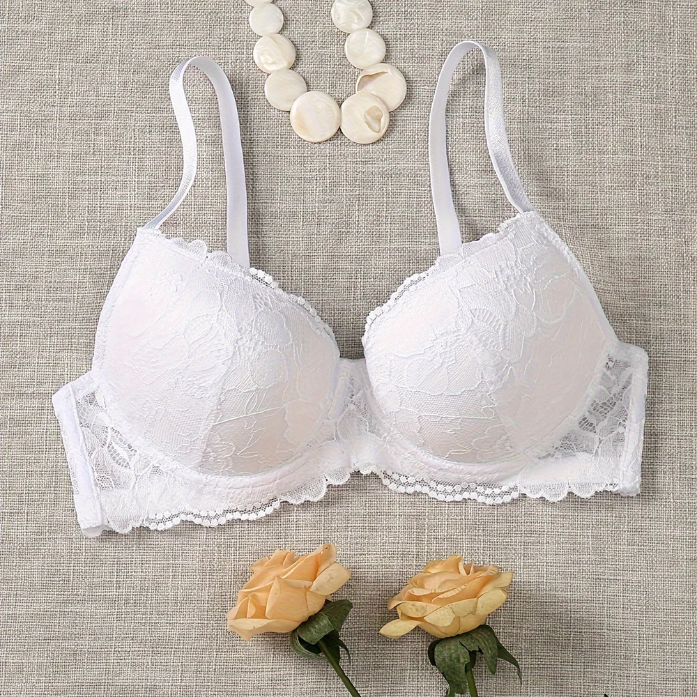 Lace Flower Lingerie for Girls with Adjustable Shoulder Straps Gathered and Anti-Sagging with Steel Ring Beautiful Back Lingerie