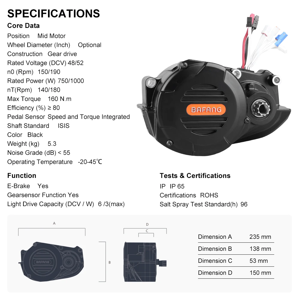 Bafang M620 G510 48V 52V 1000W Mid Drive eBike Motor Electric Cargo Bicycle Conversion Kit with DPC18 Display