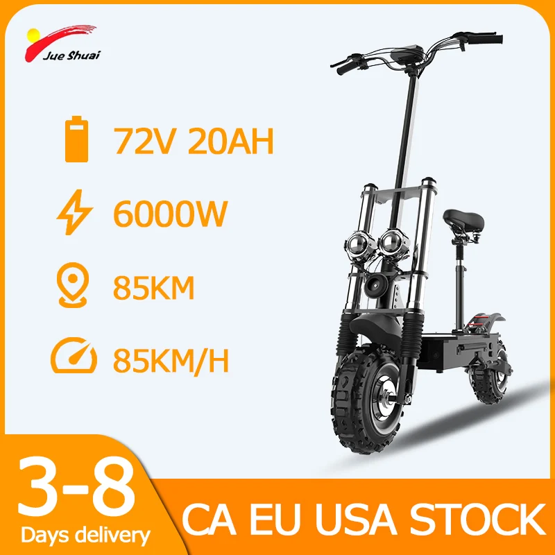 85KM/H Top Speed Electric Scooter 72V 6000W Dual Motor E scooter with Seat 85KM Max Range Trottinettes électriques 11 Inch Tire