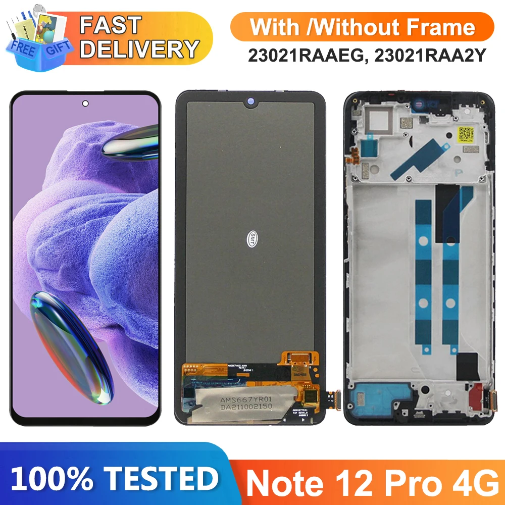 Screen for Xiaomi Redmi Note 12 Pro 4G ‎2209116AG 2209116AG Lcd Display Digital Touch Screen Assembly with Frame Replacement