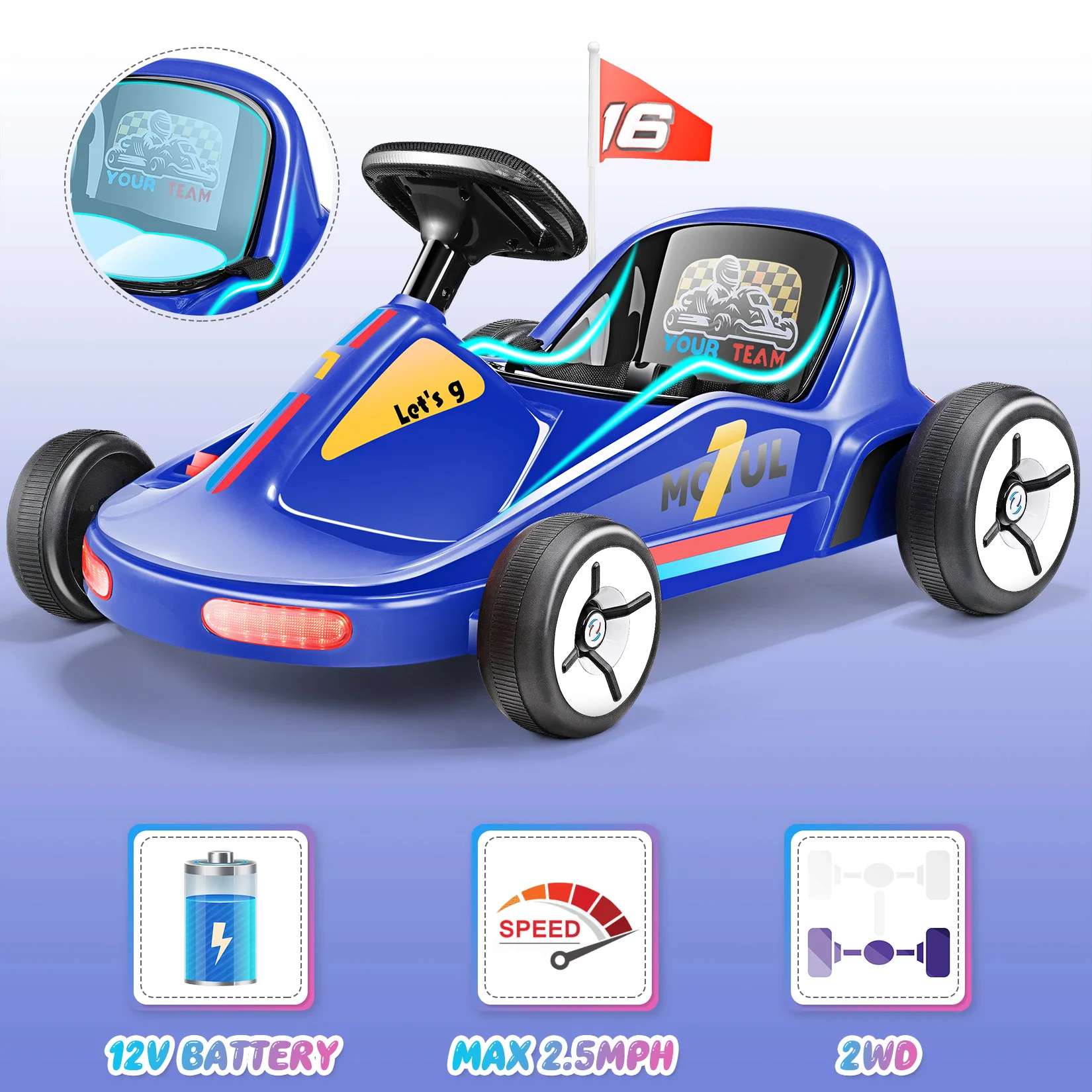 Ride On Drift Car, Electric Drifting Go Kart for Kids Boys Girls 3-8 with High/Low Speed, Safety Belt, USB Port, Horn, LED Light