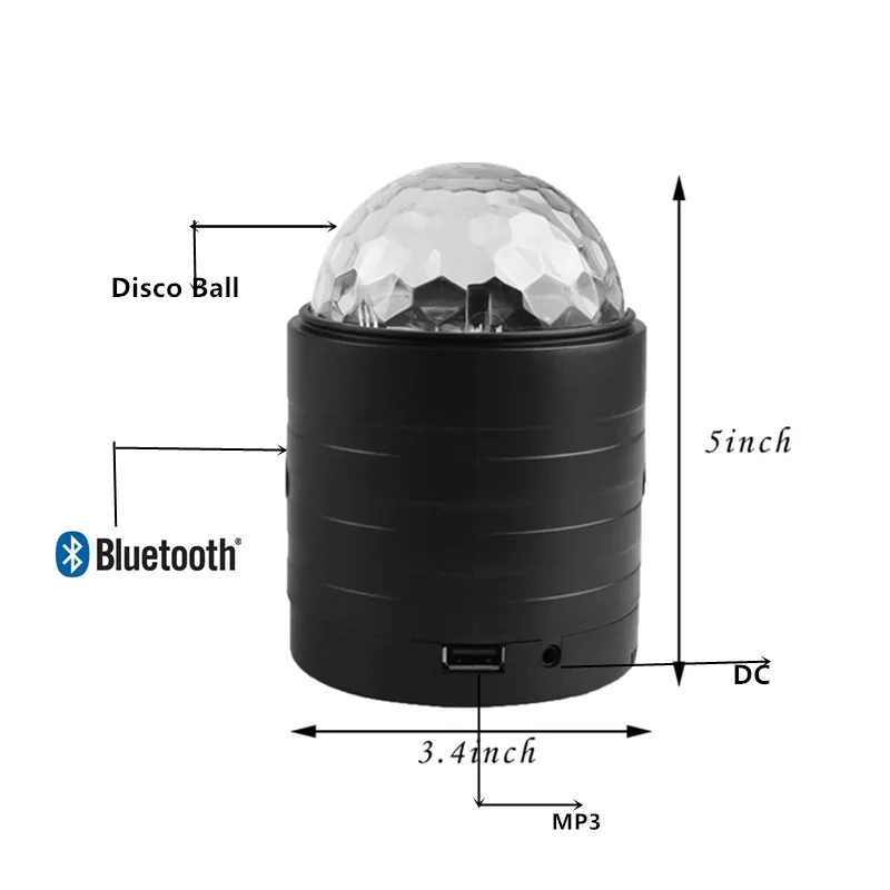 Disco Ball Light Portable Bluetooth DJ Strobe Light with Remote Control Voice Control Party Light Dance Birthday Room Decoration