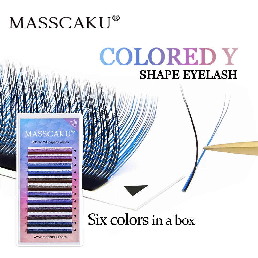 Wholesale Price Masscaku Colorful YY Eyelashes Russian Volume Faux Mink Professional Individual Eyelash Extensions Y Shape Lashe