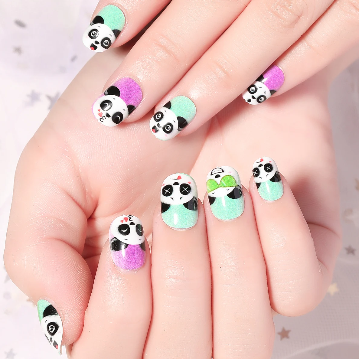 24PCS Kids Cartoon False Fake Nails Full Cover Press On Nails Tips Children Nail Stickers Fake Nail Decor Girls Gifts