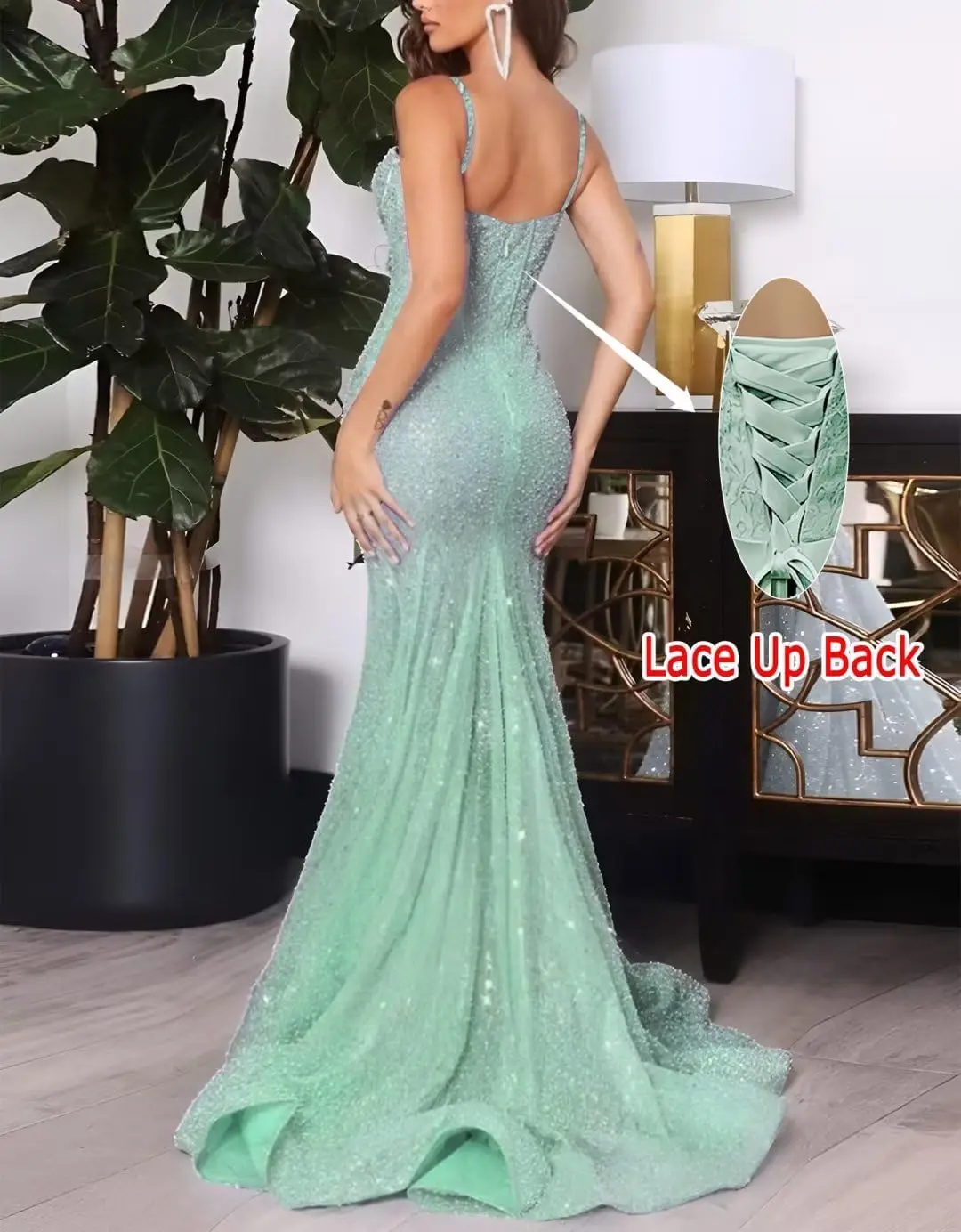 Women Spaghetti Straps Sequins Beading Long Mermaid Prom Dresses for Sweetheart Neck Corset Formal Luxury Evening Dresses 2024