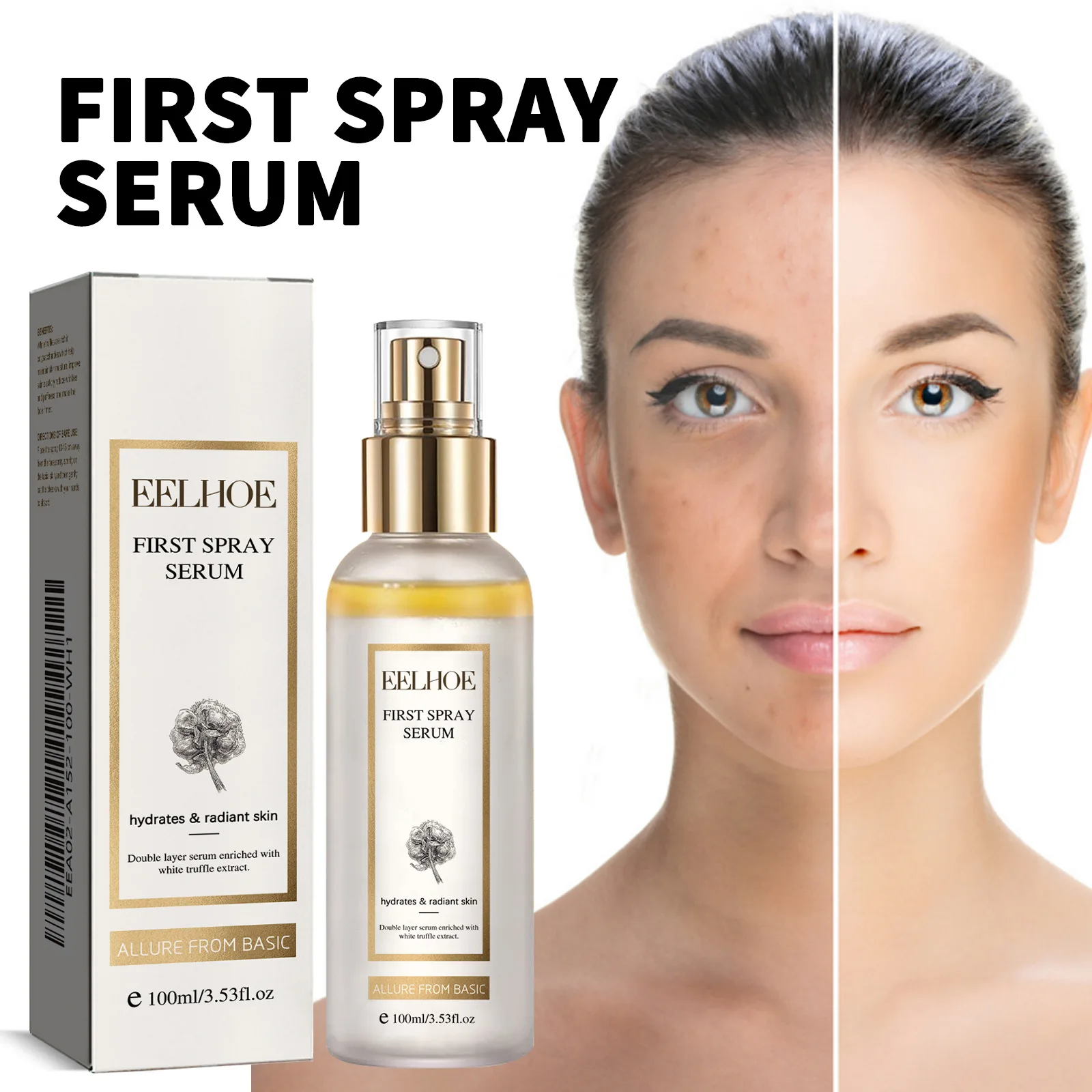 Eelhoe 100ml Facial Serum Spay White Truffle Deep Moisturizing Fade Dark Spots Shrink Pores Repairing Brighten Hydrating Spray