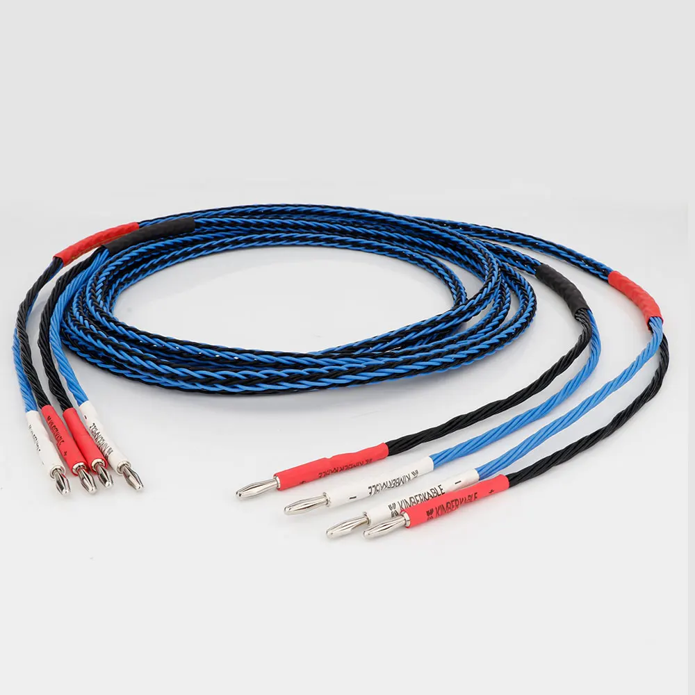 Pair HIFI 8TC OCC Copper Blue&Black Speaker Cable Audio Audiophile Loudspeaker Cable with Rhodium Plated Banana Connectors