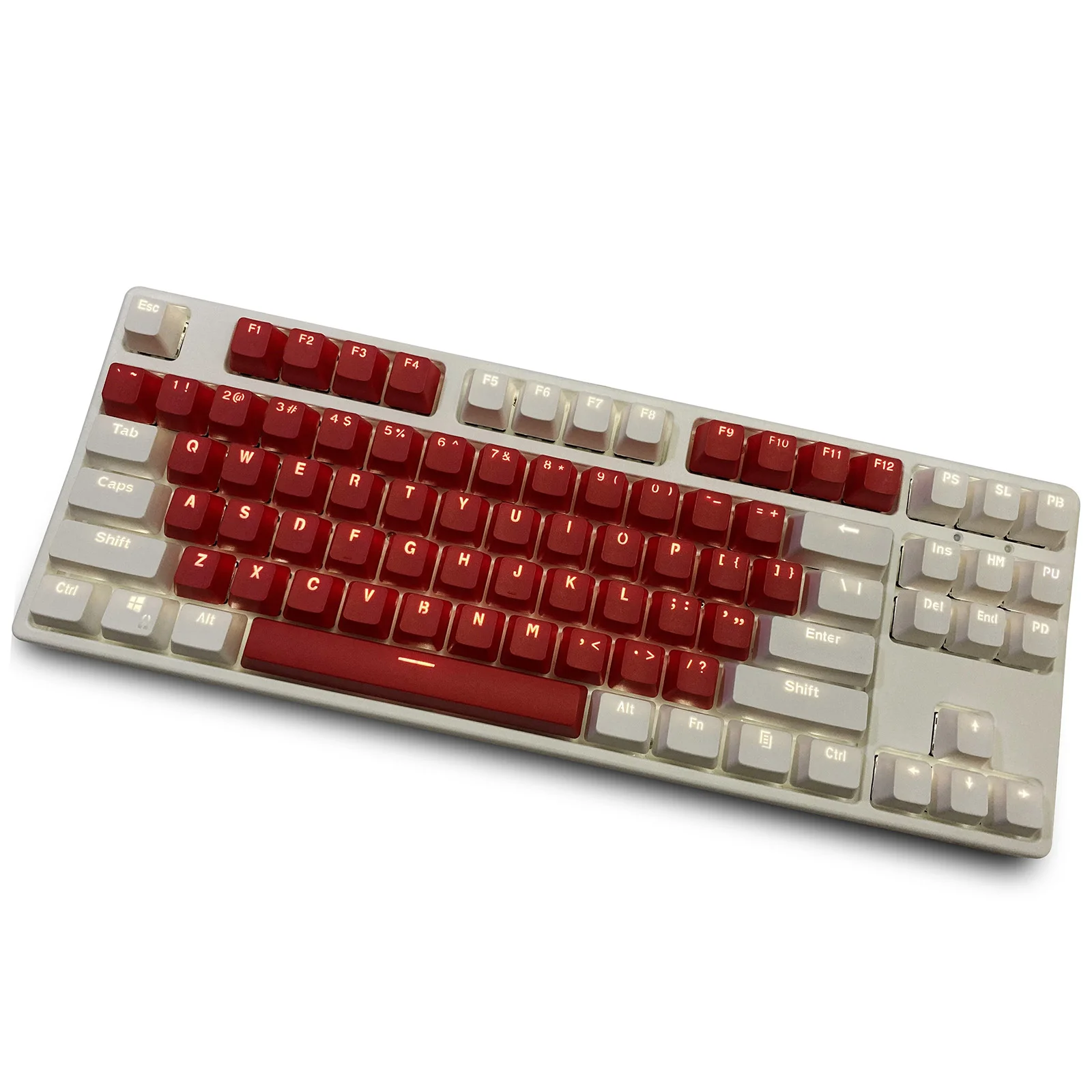 

White Red 87 Keycaps, PBT Material OEM Height Mechanical Keyboard Keycaps, Double Backlit Characters, Transparent Game Keycaps