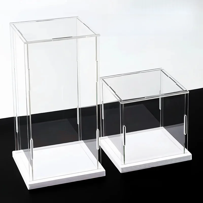 Doorzichtige, zelfmontage acrylvitrine Acryl displaydoos Transparante stofdichte beschermingsvitrine met witte basis - afbeelding 2