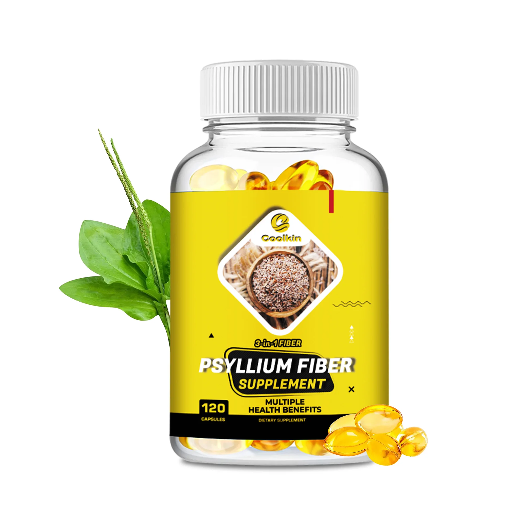 Psyllium Fiber Capsules - Organic Fiber Supplement - Supports Healthy Digestive System, Colon Cleansing - 120 Capsules