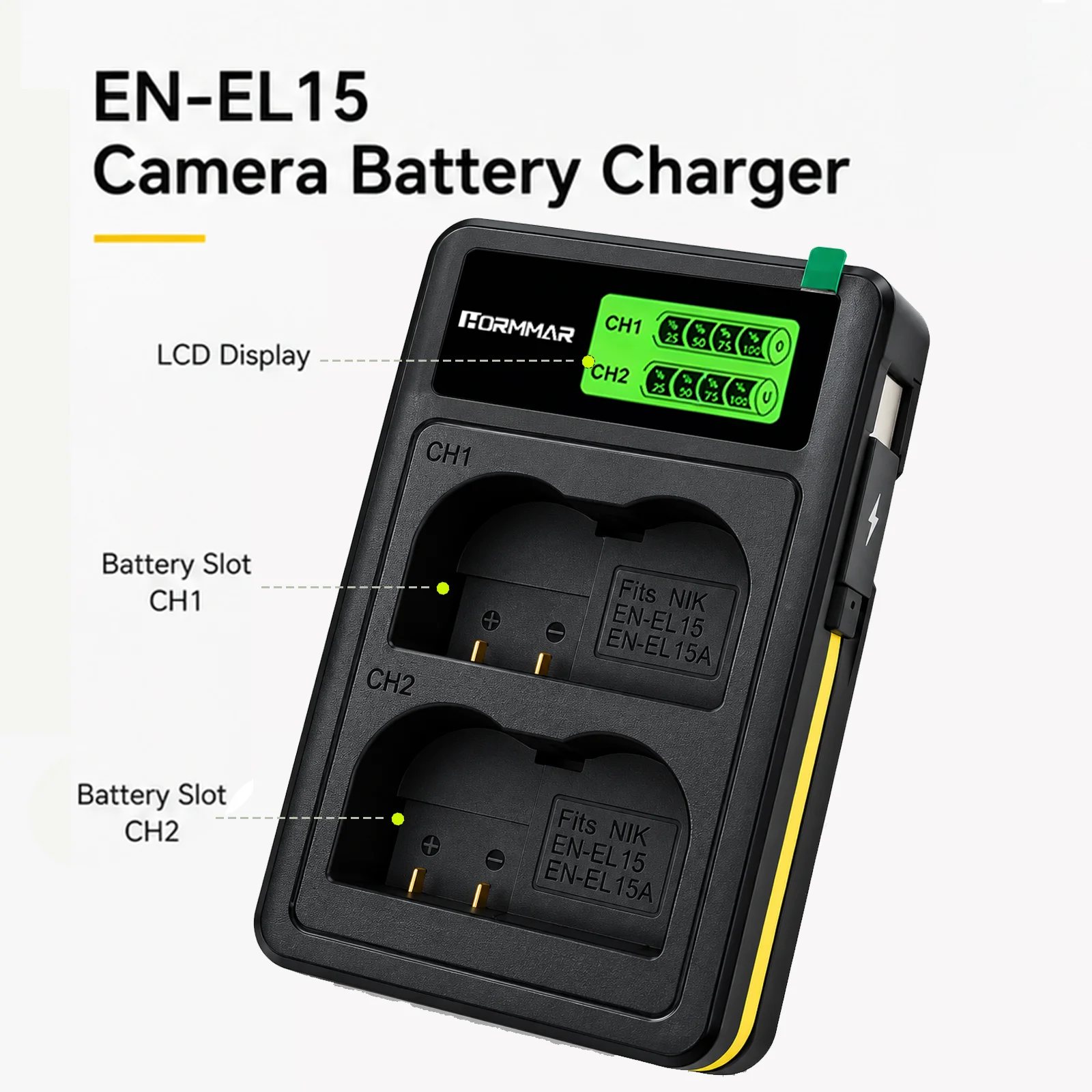 EN-EL15C EN-EL15B EN-EL15 Battery Charger Dual Slot USB-C Type-C for Nikon Z8 Z7 Z6 Z5 D850 D810 D780 D750
