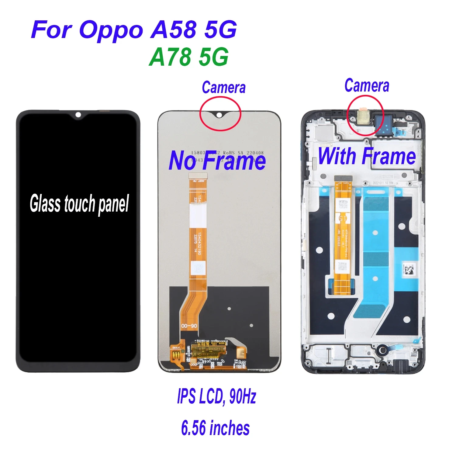 NEW For OPPO A78/A58 5G CPH2483 CPH2495 LCD Display Touch Screen Digitizer Assembly With Frame for OPPO A78 4G CPH2565 LCD OLED